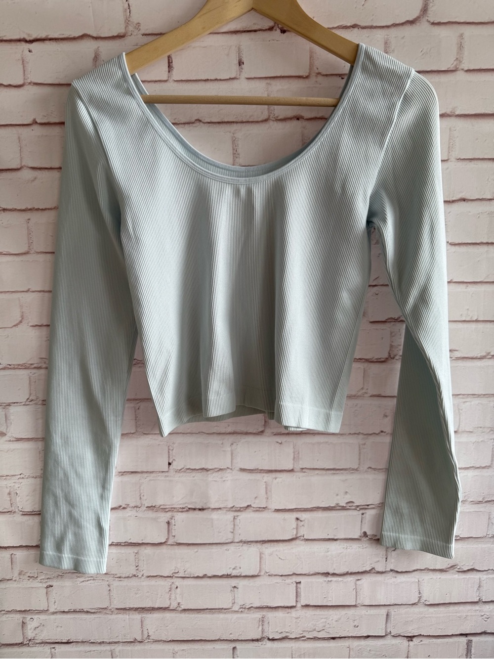 wild fable Light Blue Ribbed Long-Sleeve Scoop Neck Top
